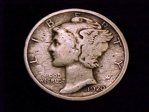 1920-P  Mercury Dime,  Very Good grade