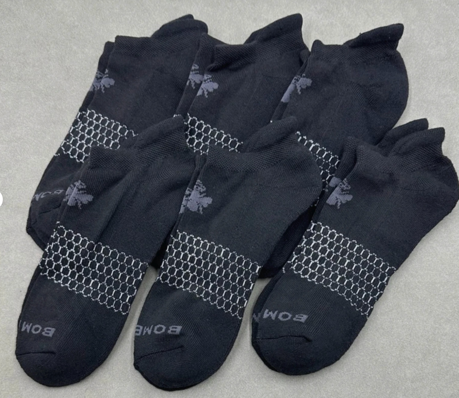 NWOT 6 Pairs Men's Solid Honeycomb Ankle Socks Size Large 9.5-13 Black BOMBAS