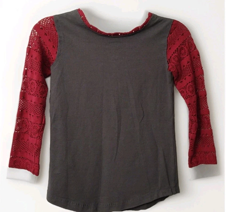 ❤️Camisa Top Jak & Peppar Niñas Talla 10 Gris y Rojo Oscuro Manga Larga, Usada en Excelente Condición Foto 2 de 4