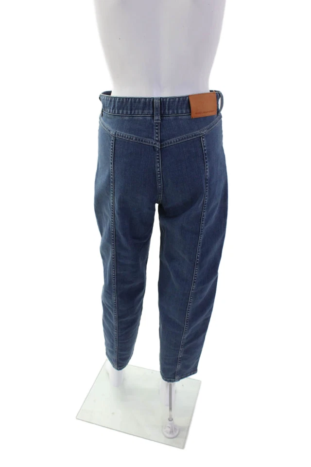 Pantalones de mezclilla para mujer Stella McCartney tiro alto cremallera pierna recta azul algodón talla 25 Foto 3 de 4