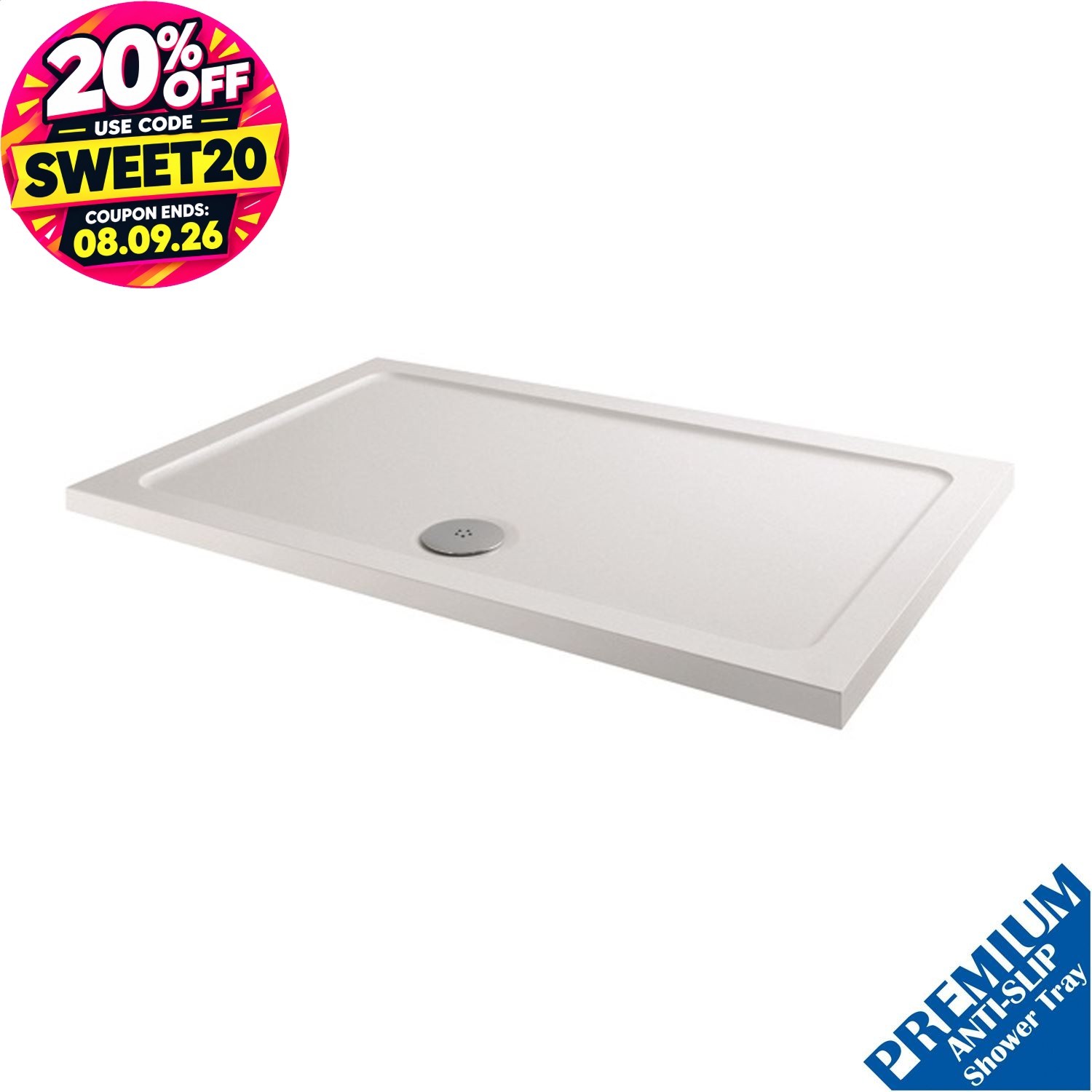 1000x900mm Shower Tray Rectangular Low Profile Premium Anti-Slip FREE Waste