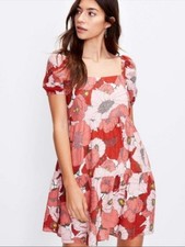 Ann Taylor Loft Poppy Print Mini Dress Puff Sleeve Size 4 Women's