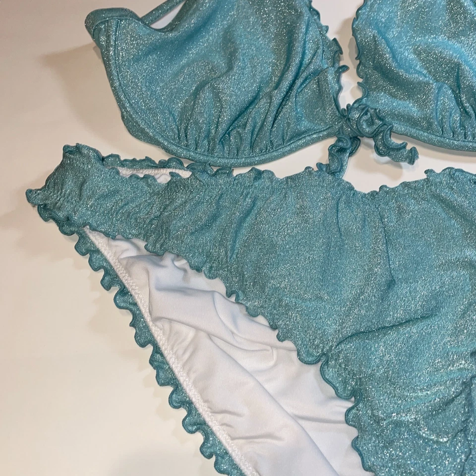 Victoria’s Secret Capri biquíni babado halter top 38D novo com etiquetas parte inferior GG sem etiqueta - Imagem 3 de 4