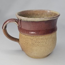 Handthrown Pottery Coffee Mug Burgundy & Beig...