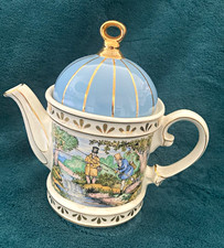 Sadler Scenic Fishing Ceramic Teapot w/ Lid Blue Gold Green REG DESIGN 2005894