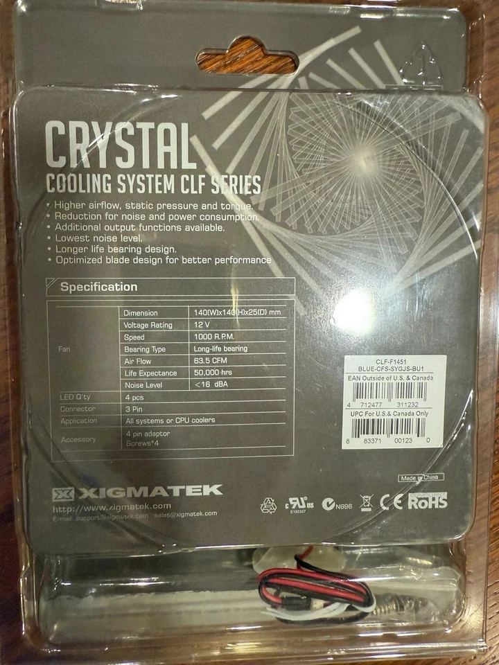 XIGMATEK Crystal Series CLF-F1451 140mm Blue LED Case Fan Fluid Bearing *NEW* - Image 2 of 2