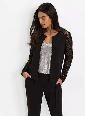 FREEMANS Lace Sleeve Jacket in Black UK 16 (fm228-5)