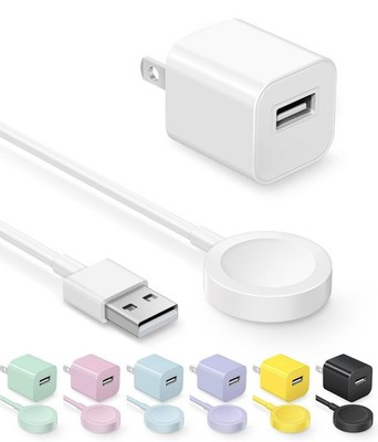 Apple Watch Charger USB A Fast Magnetic Cable 3.3FT w Wall Plug White