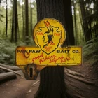 Vintage Paw Paw Bait Porcelain Sign/Topper Fishing Lures Bass Michigan Gas Oil