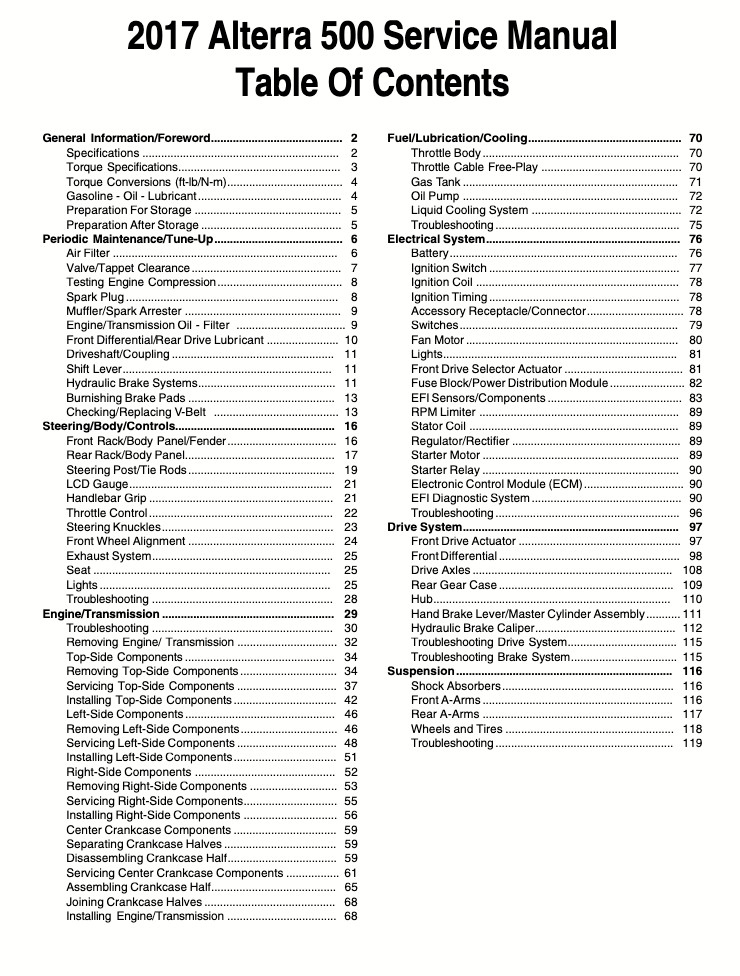 Arctic Cat Alterra 500 2017 Service Manual