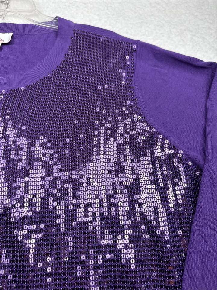 Quacker Factory Womens 2X  Purple Sequins Full Zip Stretch Knit Jacket Festival - Image 4 of 4