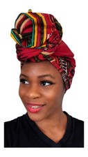 Red Dashiki African Print Multicolor Head wrap