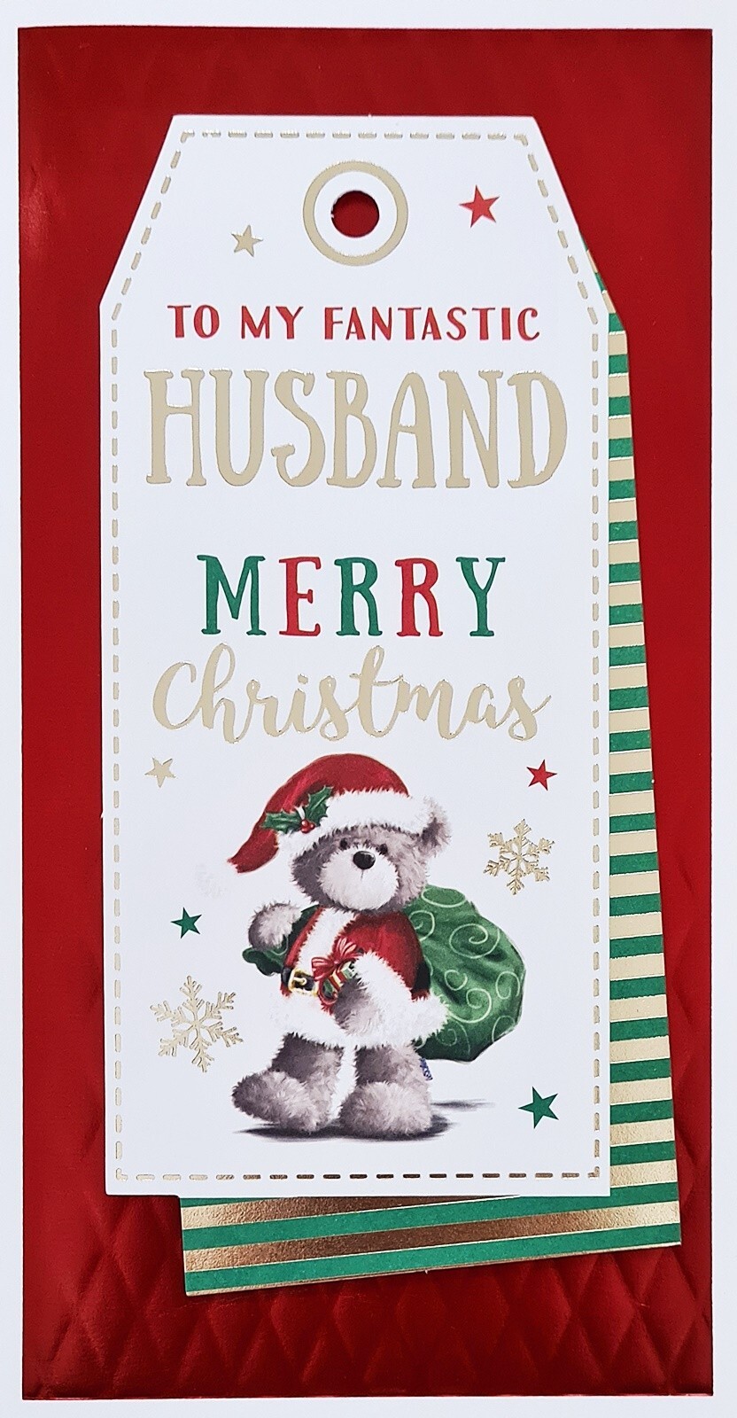 Christmas Card To My Fantastic Husband Merry Christmas Santa Bear with Sack