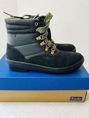 NIB Keds Womens Size Camp Boots Black Suede Splash Twill