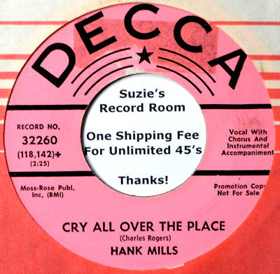 Hank Mills Cry All Over the Place / City Woman #C EX+ Country DJ 45 7'' Vinyl xxx