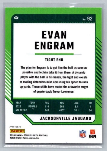 Fútbol óptico Evan Engram Silver Prizm Jaguars 2024 Panini - Imagen 2 de 2
