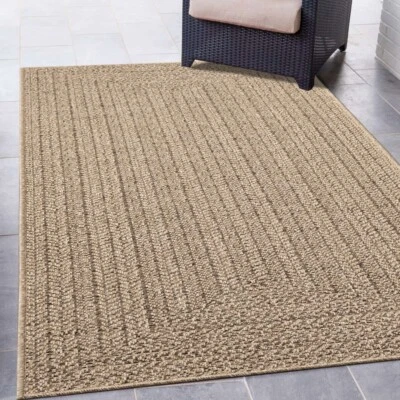 Tapis d'intérieur et d'extérieur au style moderne en aspect jute beige-marron - Photo 1/4