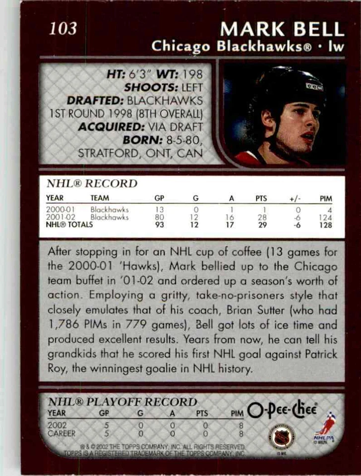 2002-03 O-Pee-Chee Mark Bell #103 - Image 2 of 2