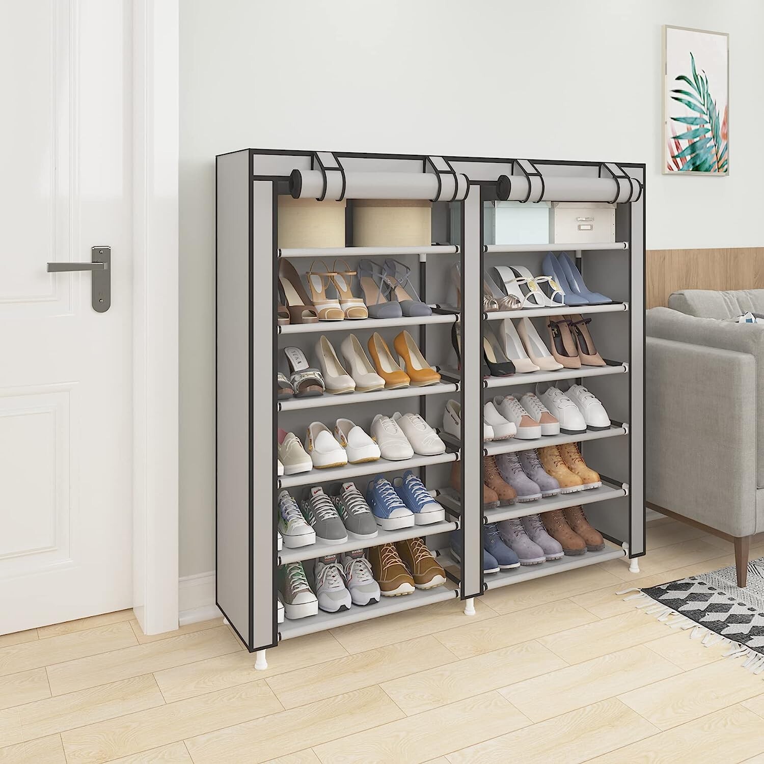 Scarpiera Armadio TNT Nero 7 Ripiani - Mobile Porta Scarpe 36 Paia