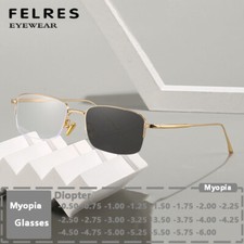 Men Metal Square Half Frame Photochromic Classic Myopia Nearsighted Glasses New