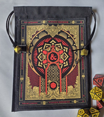D & D Drawstring Dice Storage Bag Handmade Players Handbook Graphic with Beads