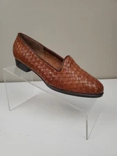 Selby Dianna Brown Leather Basket Weave Shoes Round Toe Block Heel Size 6.5 D