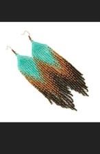Beautiful Tribal Earrings Native Large Boho American Seed Beads Handmade Earring