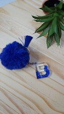 Handmade Resin Letter Keychain With Pom-pom -  B  Initial With Name Personalized