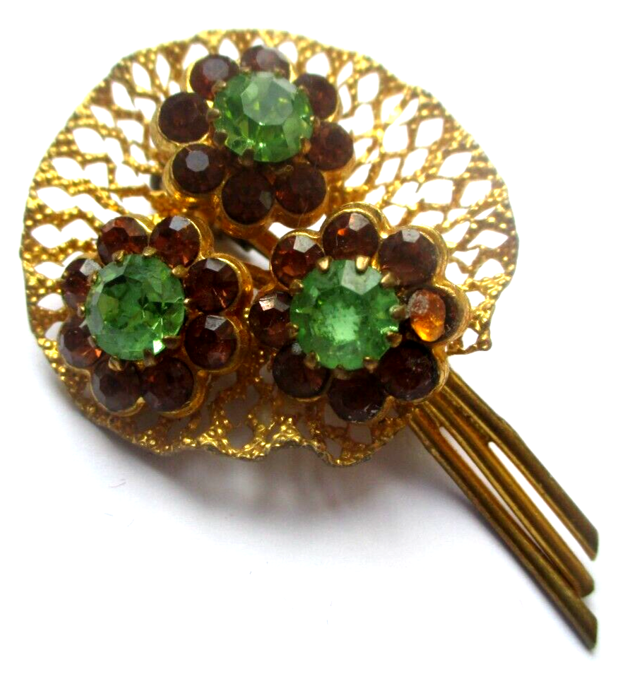 Broche Vintage Filigrane Or Avec Cabochon Topaze - Bijou Fantaisie Ancien, Occasion Parfait