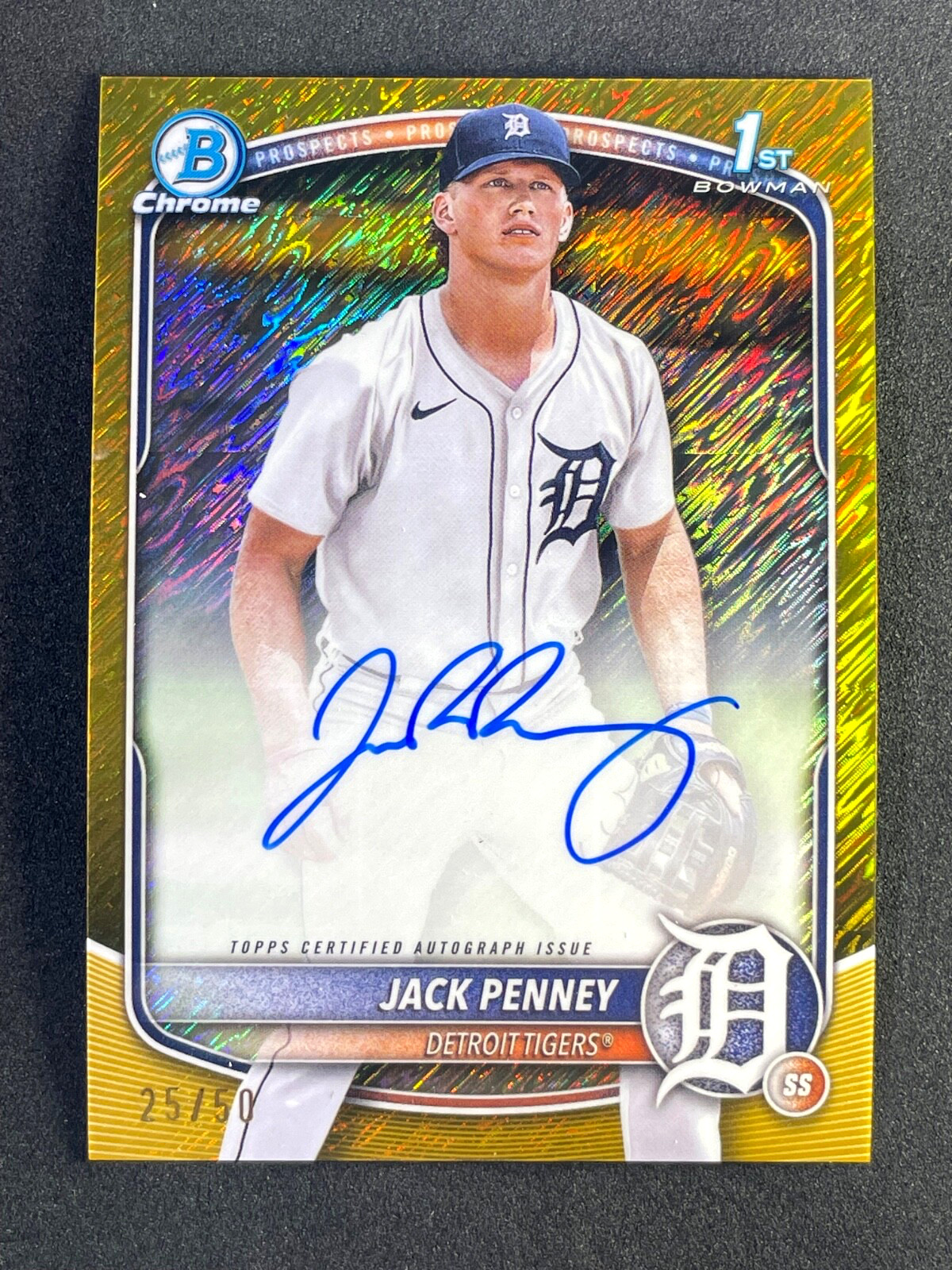 2025 Bowman Chrome Jack Penney Auto Gold Shimmer 1st Bowman 25/50 Tigers