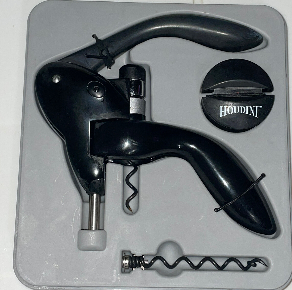 Houdini Lever Corkscrew Black Wine Bottle Opener, Foil Cutter, Case