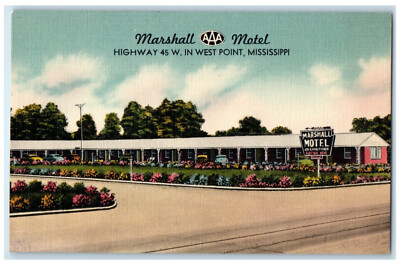 c1940's Marshall Motel West Point Mississippi MS Vintage Unposted Postcard