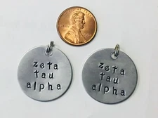 2 Zeta Tau Alpha ZTA Hand Stamped Charm FREE SHIPPING Ann Peden