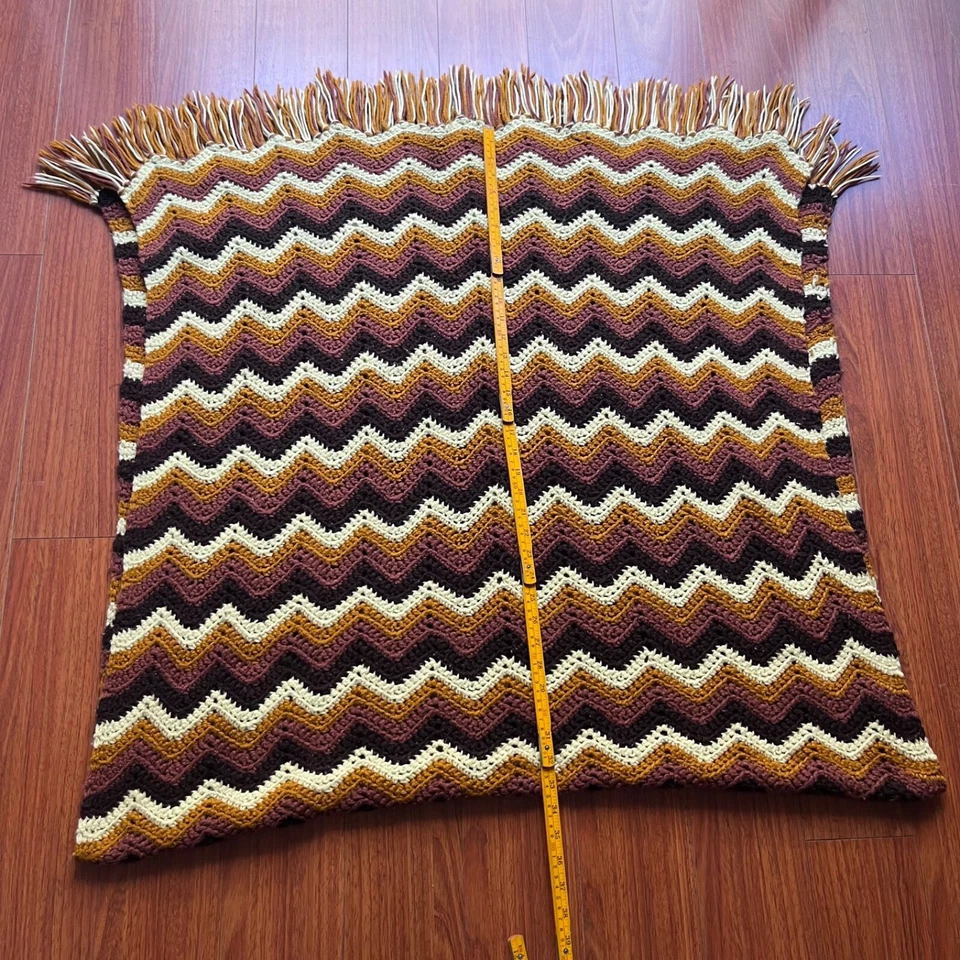 Manta afgana vintage años 70 tiro abuela-core Chevron ganchillo amarillo marrón MCM Foto 3 de 4