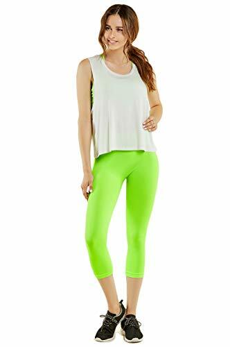 MOPAS Leggings - Women's Ribbed Waistband Capri Length Plain Leggings -  N.Lime 731341278741 | eBay