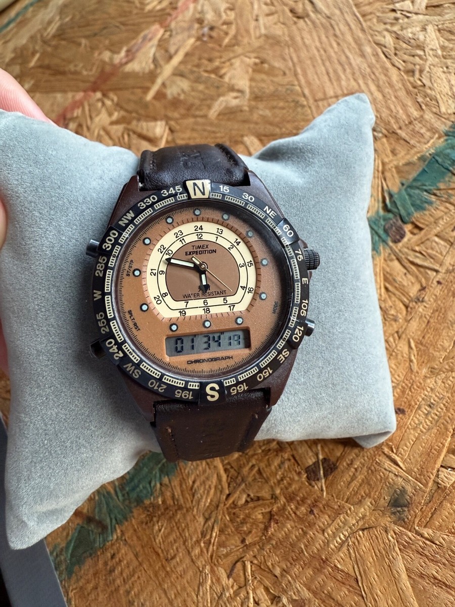 RARE 1994 Timex Expedition Brown Case Analog & Digital Dial Quartz