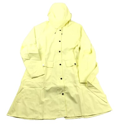 Rains Jacket Womens Large Straw Yellow Snap Hooded Curve Waist Long Coat NWT