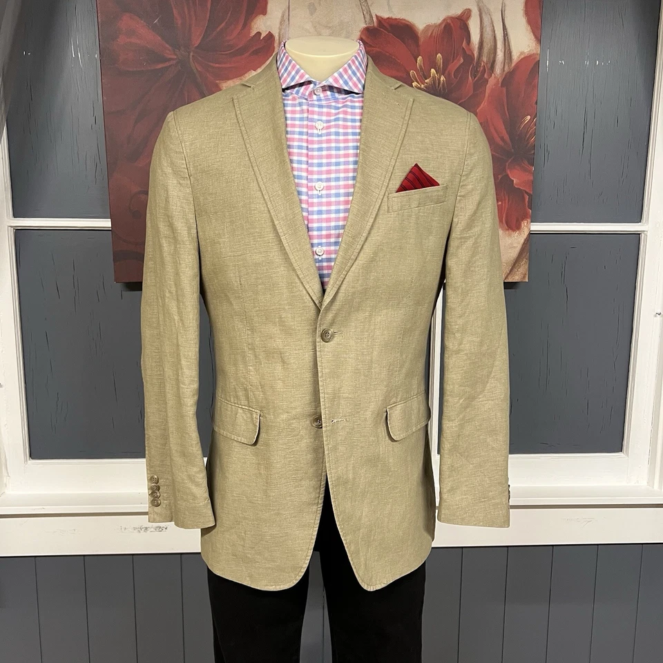 Abrigo deportivo Pronto Uomo etiqueta azul mezcla de lino chaqueta elástica para hombre talla mediana Foto 2 de 4