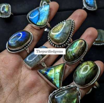 Flashy Natural Labradorite Rings,Crystal Handmade Labradorite ChunkyJewelry,Gift
