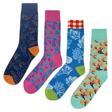 NWT Ocean Dress Socks 4 Pack Novelty Men 8-12 Crazy Fun Sockfly
