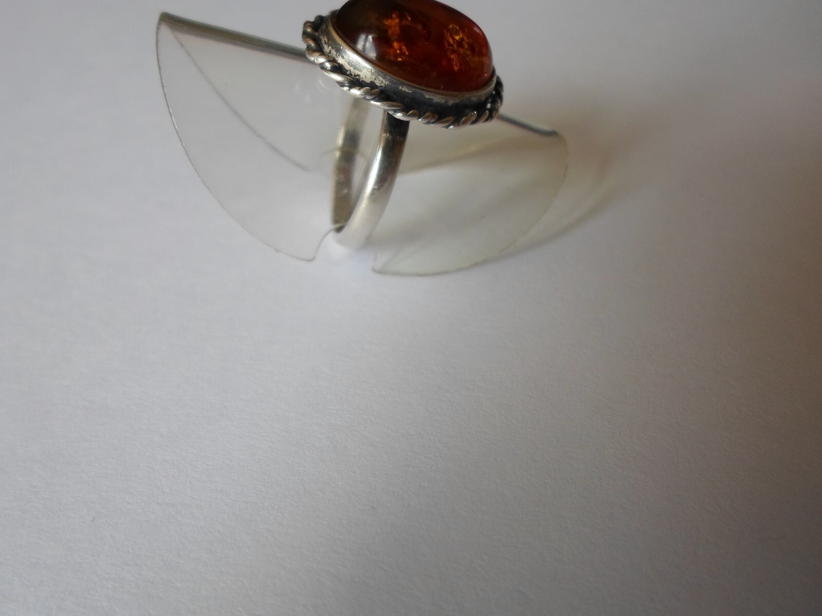 solid silver ring, honey amber cabochon, size 48 - image 7