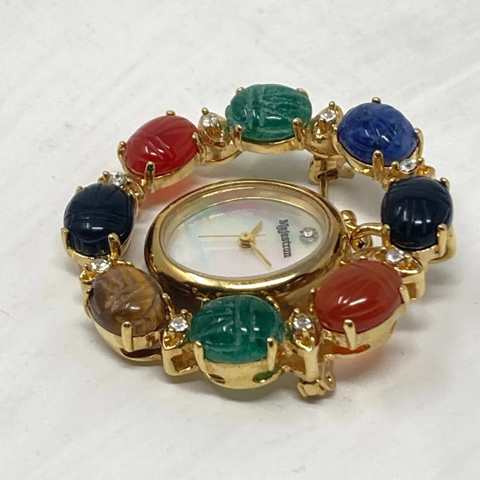 De Colección Majestron Broche Colgante Reloj Escarabajo PARA REPUESTOS REPARACIÓN Tono Dorado Esfera MOP Foto 4 de 4