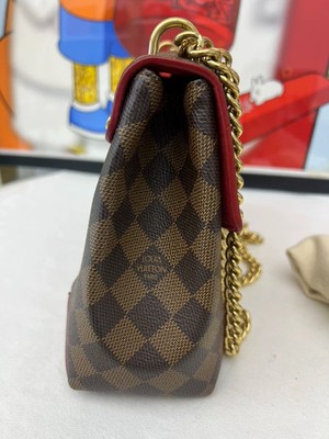 Louis Vuitton Caissa Damier Ebene Canvas Red Leather Chain