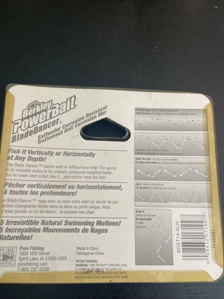 Berkley PowerBait BladeDancer BDST14-ALW 1/4 oz. Alewife 7,1 gm 4 unidades nuevo en paquete Foto 3 de 3