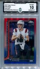 2025 Topps Chrome Drake Maye Red/White/Blue Refractor Mint Authentication MA10