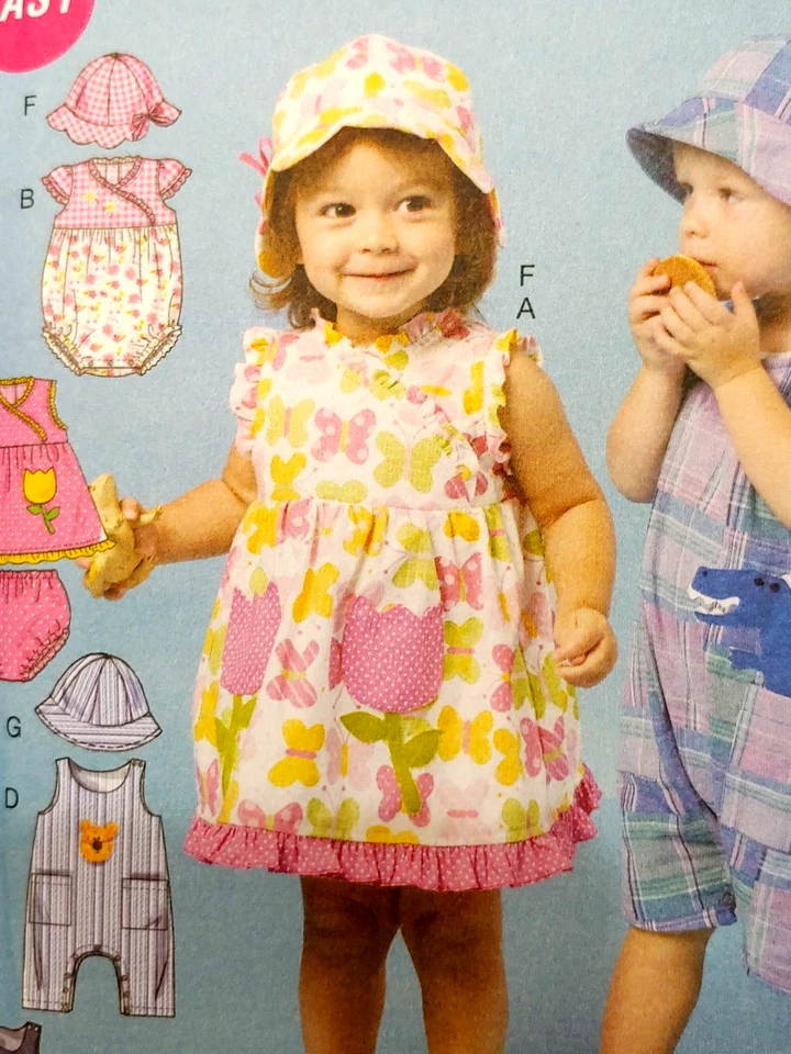 McCalls M6494 Infant Pullover Dress, Rompers, Jumpsuit, Panties, Hats NB-S-M-L - Image 2 of 4