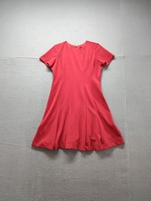 Tahari Women Fit&Flare Dress 4 Red Back Zipper Ruffle Hem Crew Neck Casual Wear