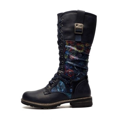 Cipriata Abela Damen Stiefel High Leg Schnürstiefel Memory Foam Navy Floral