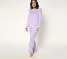 Muk Luks Pointelle Long Sleeve with Ruffles Lounge Set Violet XL New