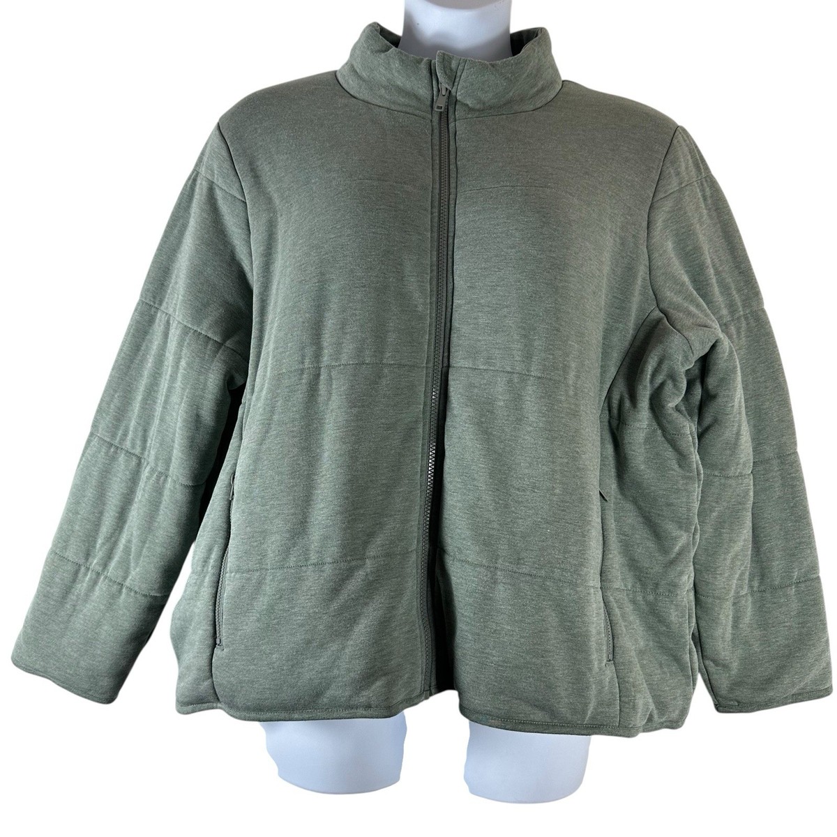 Three Dots Size XXL Jacket Heathered Green Gray Zip Up Quilted